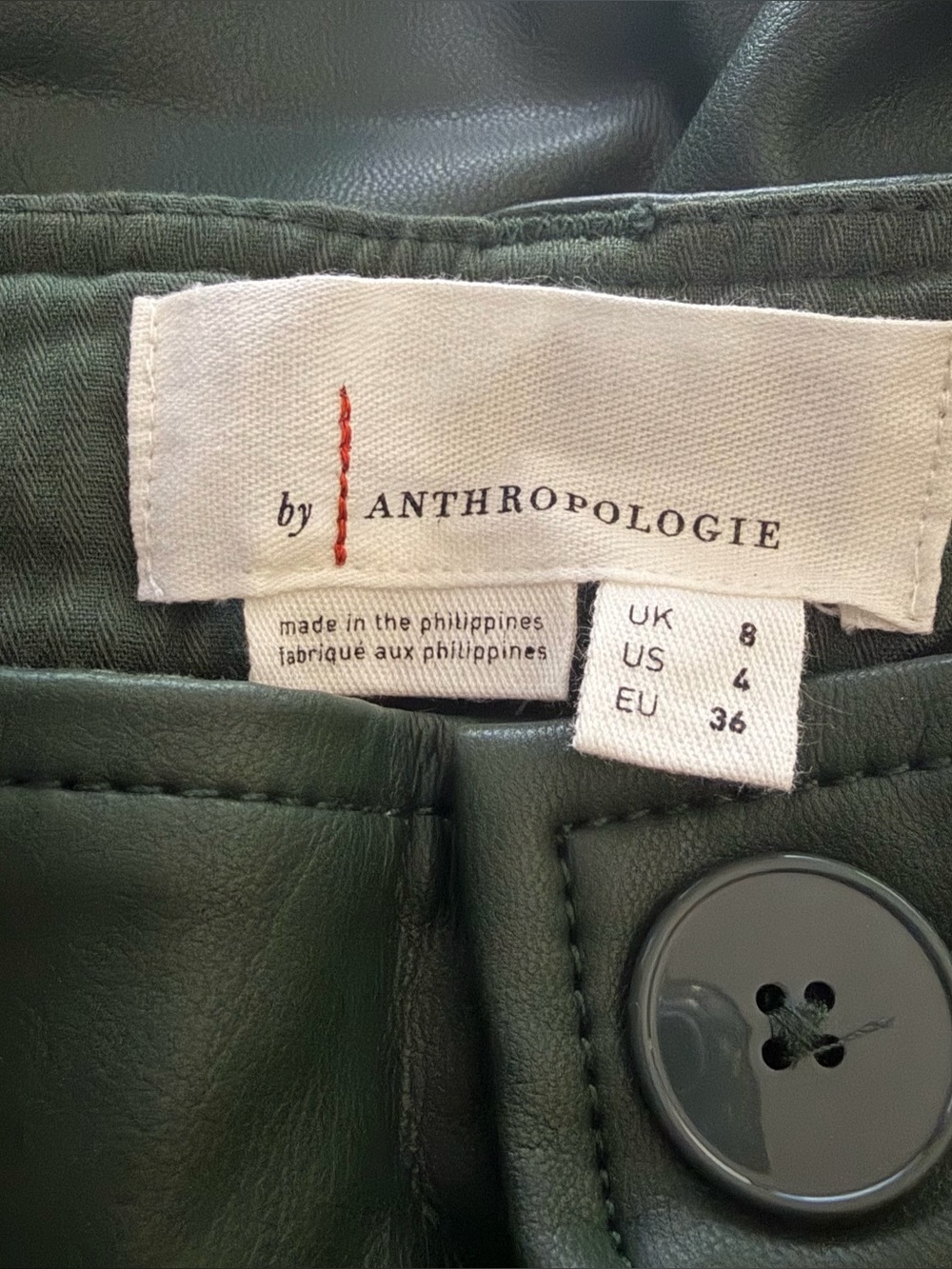 By Anthropologie Faux Leather Culottes Dark Green Sz.4‎ NWT - Picture 6 of 7